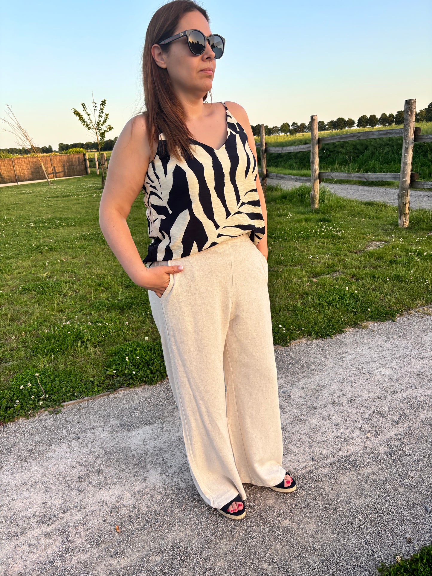 Pantalon Solène Lin & Coton, couleur Beige