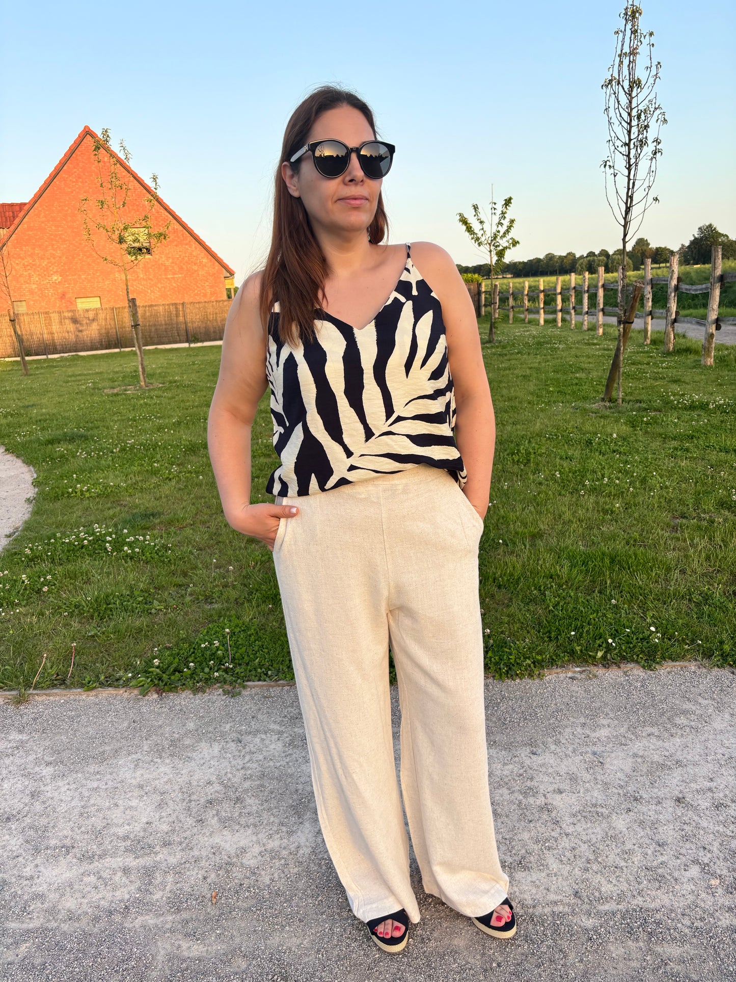 Pantalon Solène Lin & Coton, couleur Beige