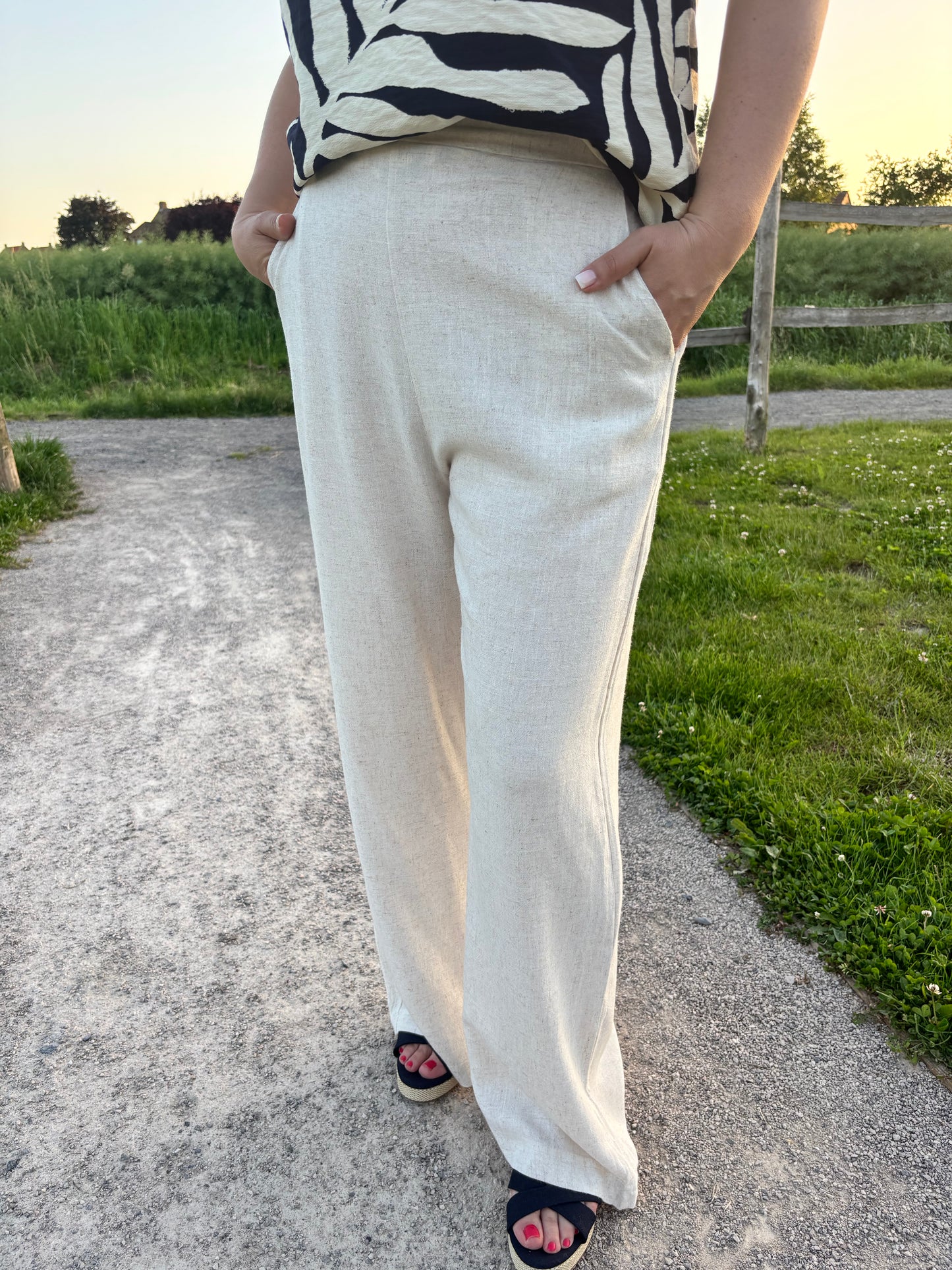 Pantalon Solène Lin & Coton, couleur Beige