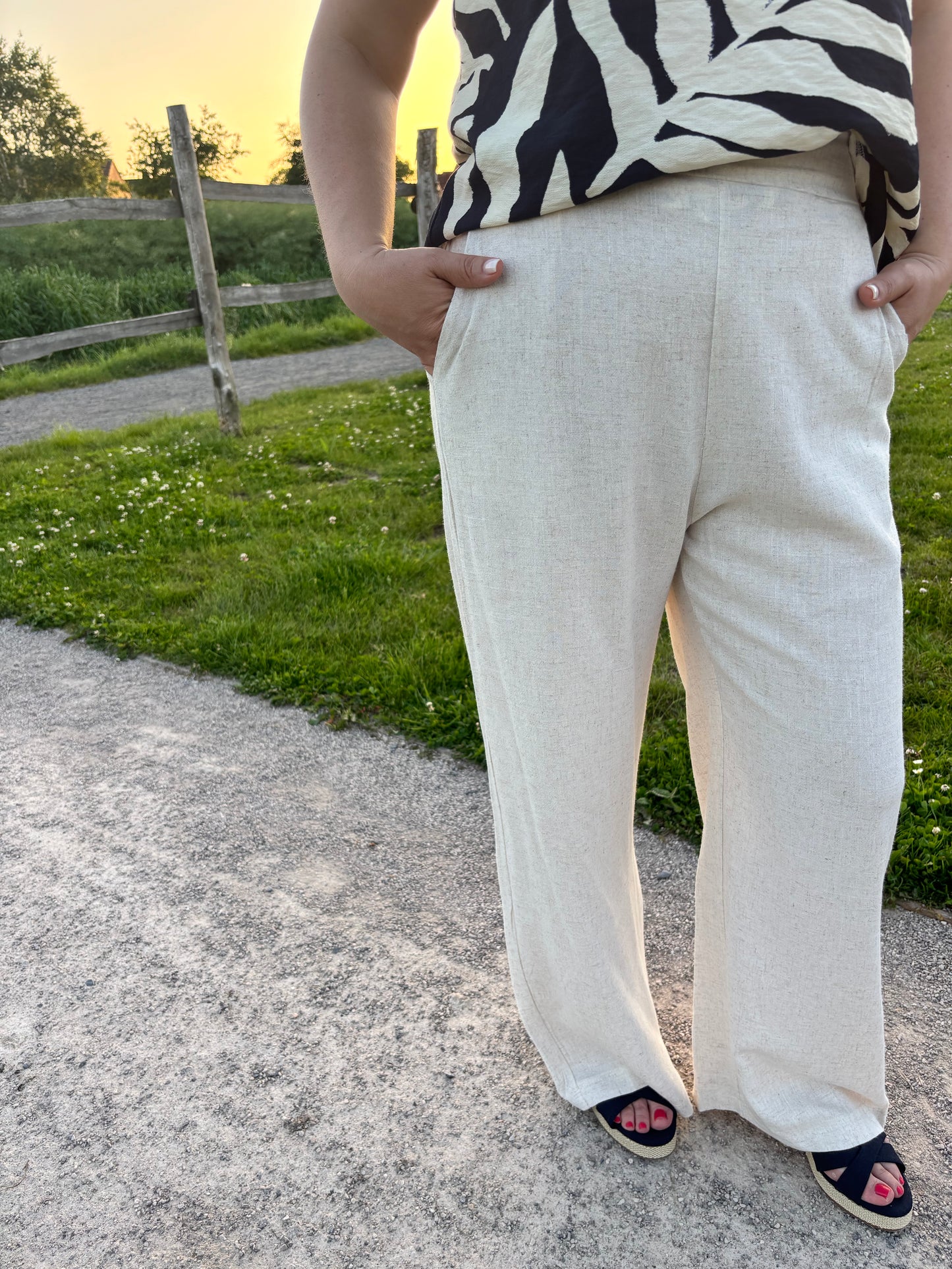 Pantalon Solène Lin & Coton, couleur Beige