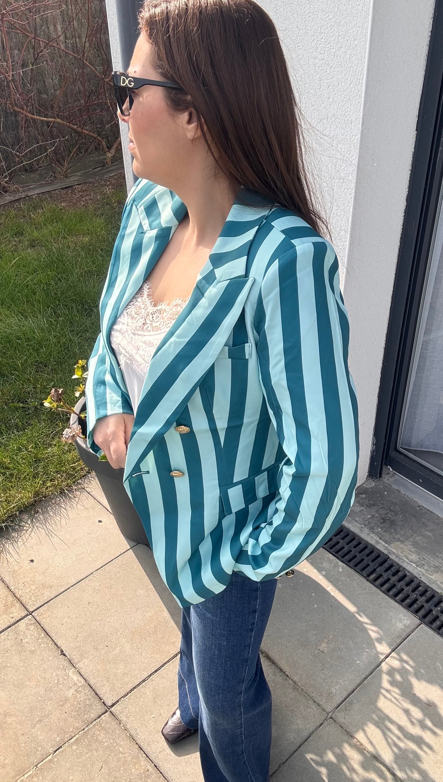 Veste blazer cintrée à rayures bleue