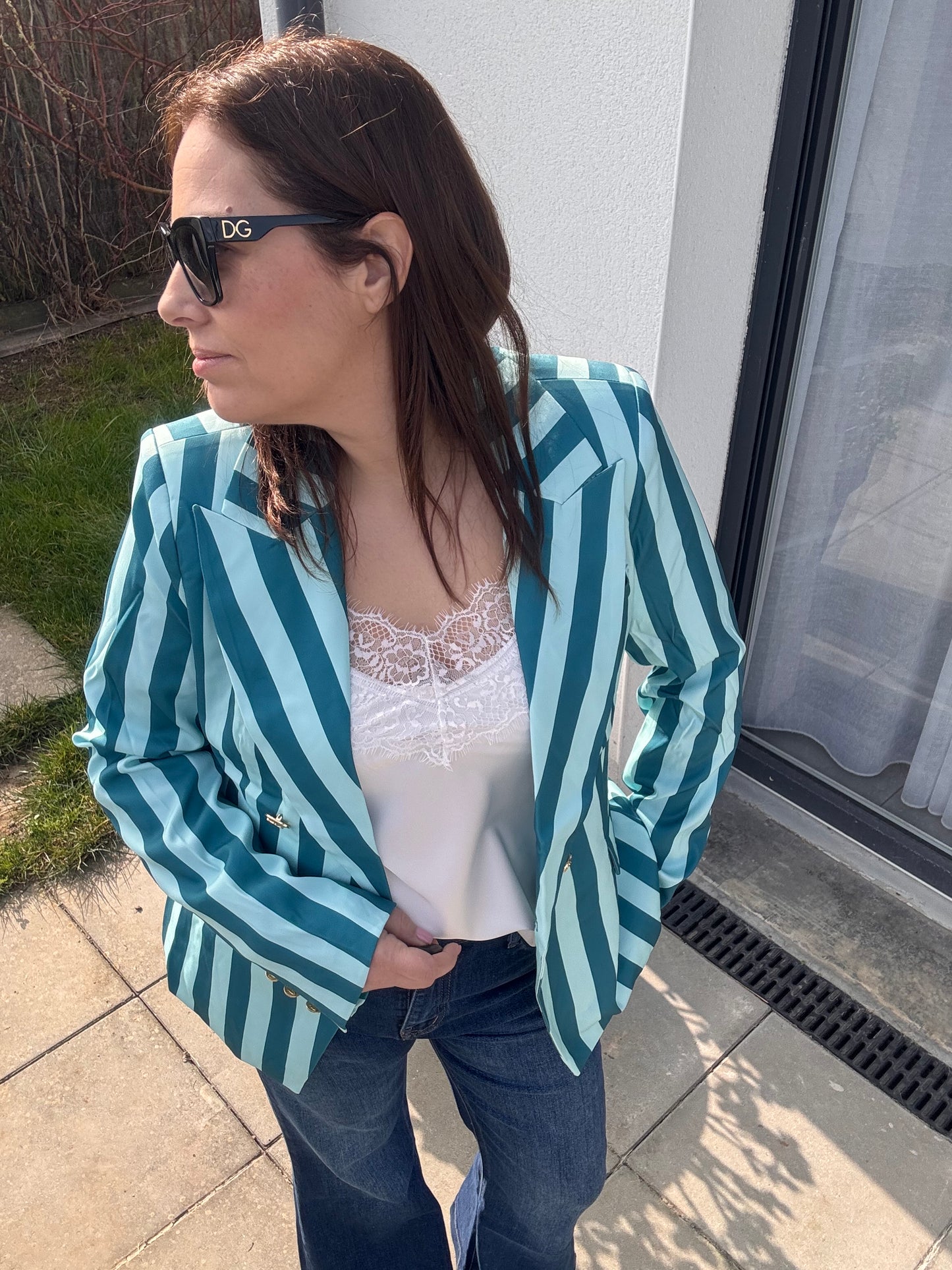 Veste blazer cintrée à rayures bleue