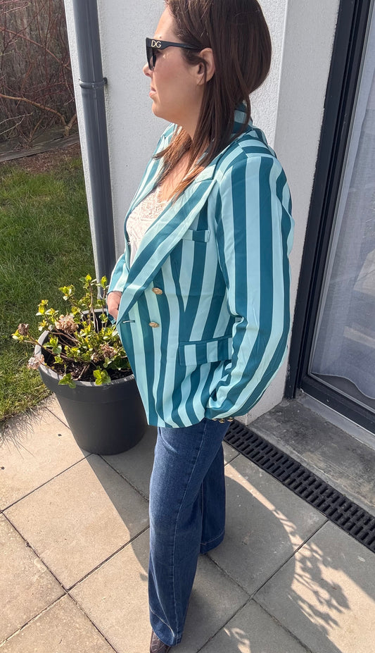 Veste blazer cintrée à rayures bleue